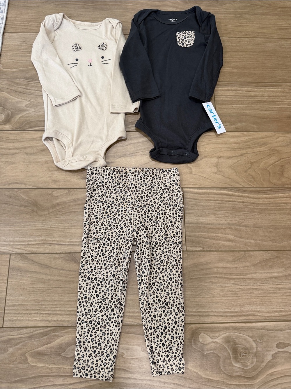 Carter's Black & Cream Leopard Pocket One-Piece Set with Leopard Print Leggings